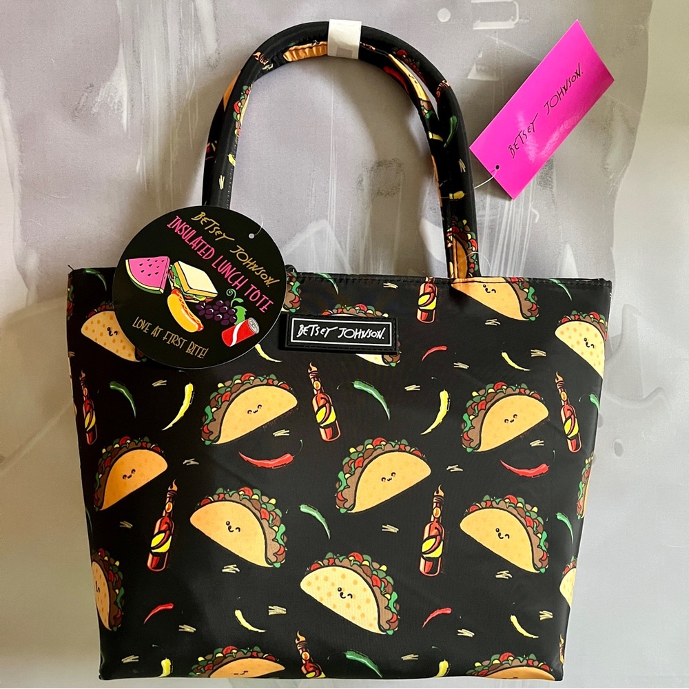 NWT Betsey Johnson Black with Taco Print Insulated Lunch Tote Bag 💕✨